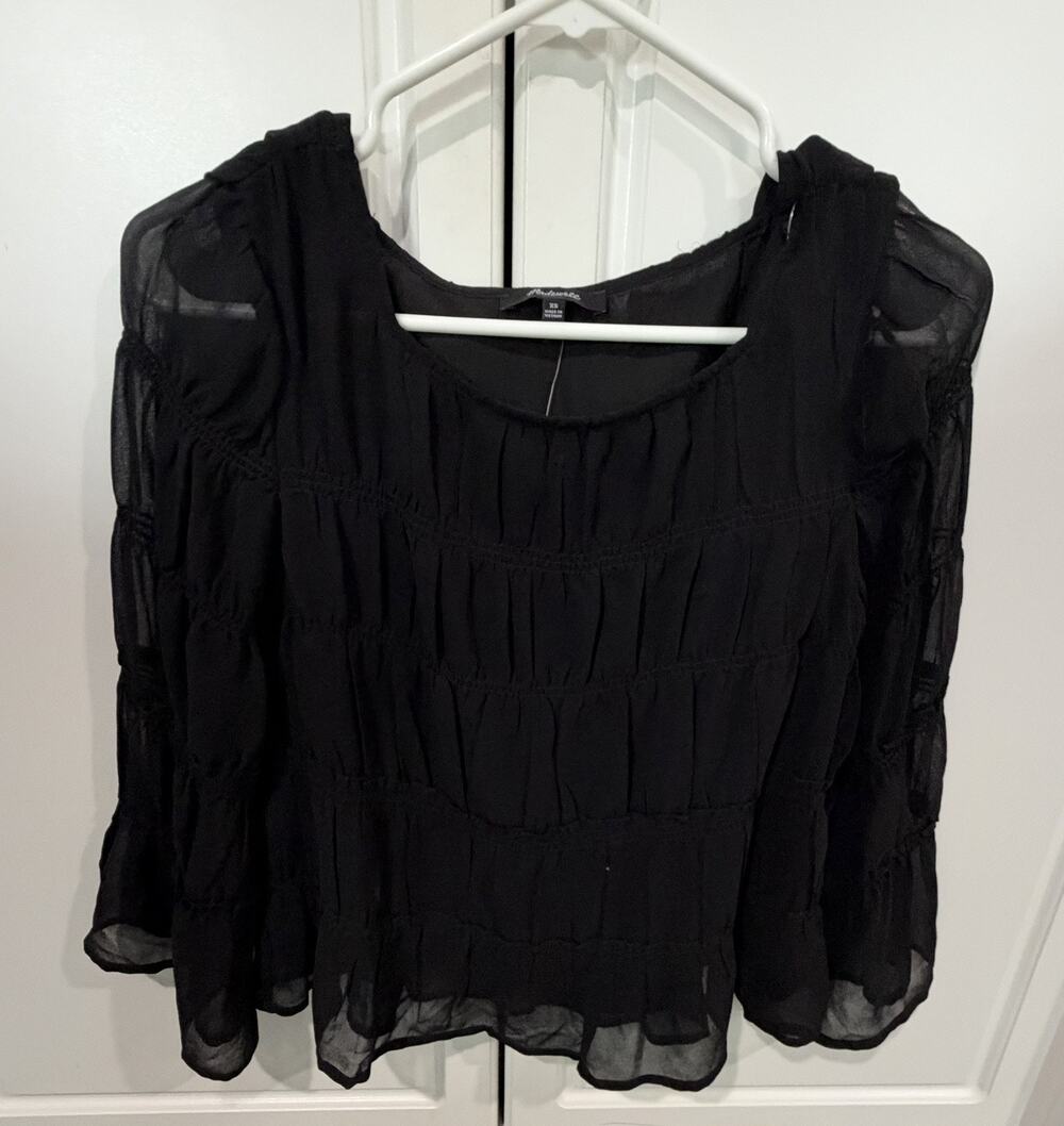 Madewell Women's Medium Black Tiered Lined 3/4 Sleeve Blouse Top XS